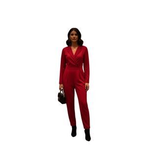 RE:NAMED Womens Red Jumpsuit V-Neck Long Sleeve Tie Waist Dress XS